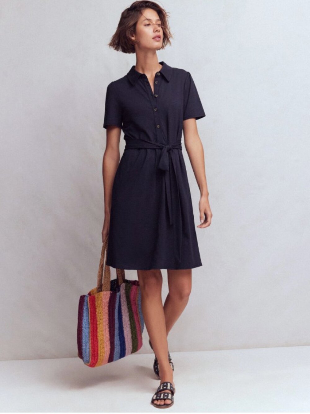 Boden Patti Short Jersey Shirt Dress Navy Blue NWT - Picture 4 of 5